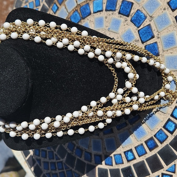 Jewelry - Vintage Goldtone Chains White Lucite Balls Draping Necklace